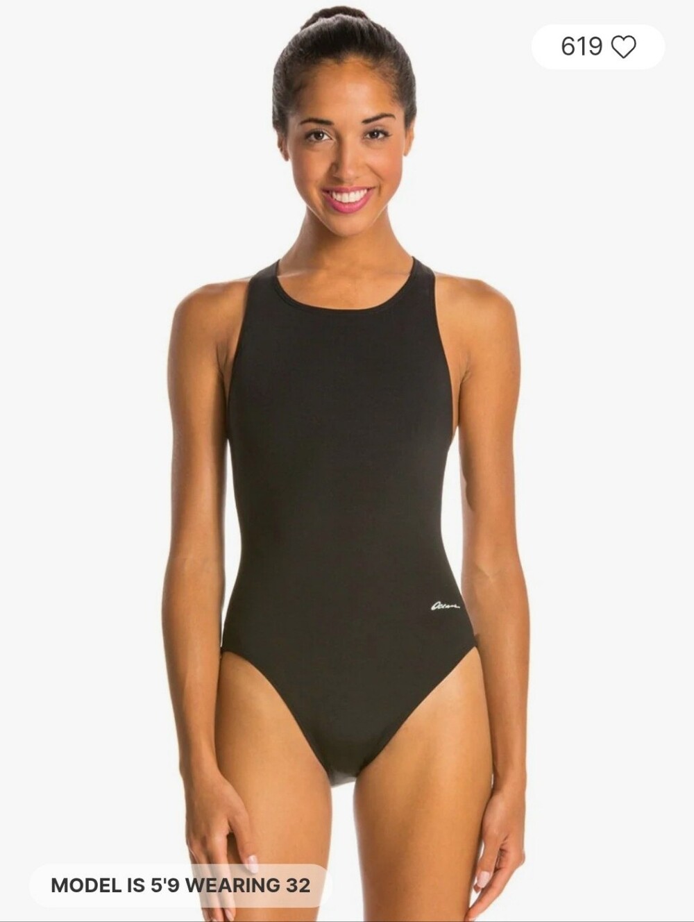 Dolfin XtraSleek Women's Black HP Back One Piece Swimsuit Size 36 NWT